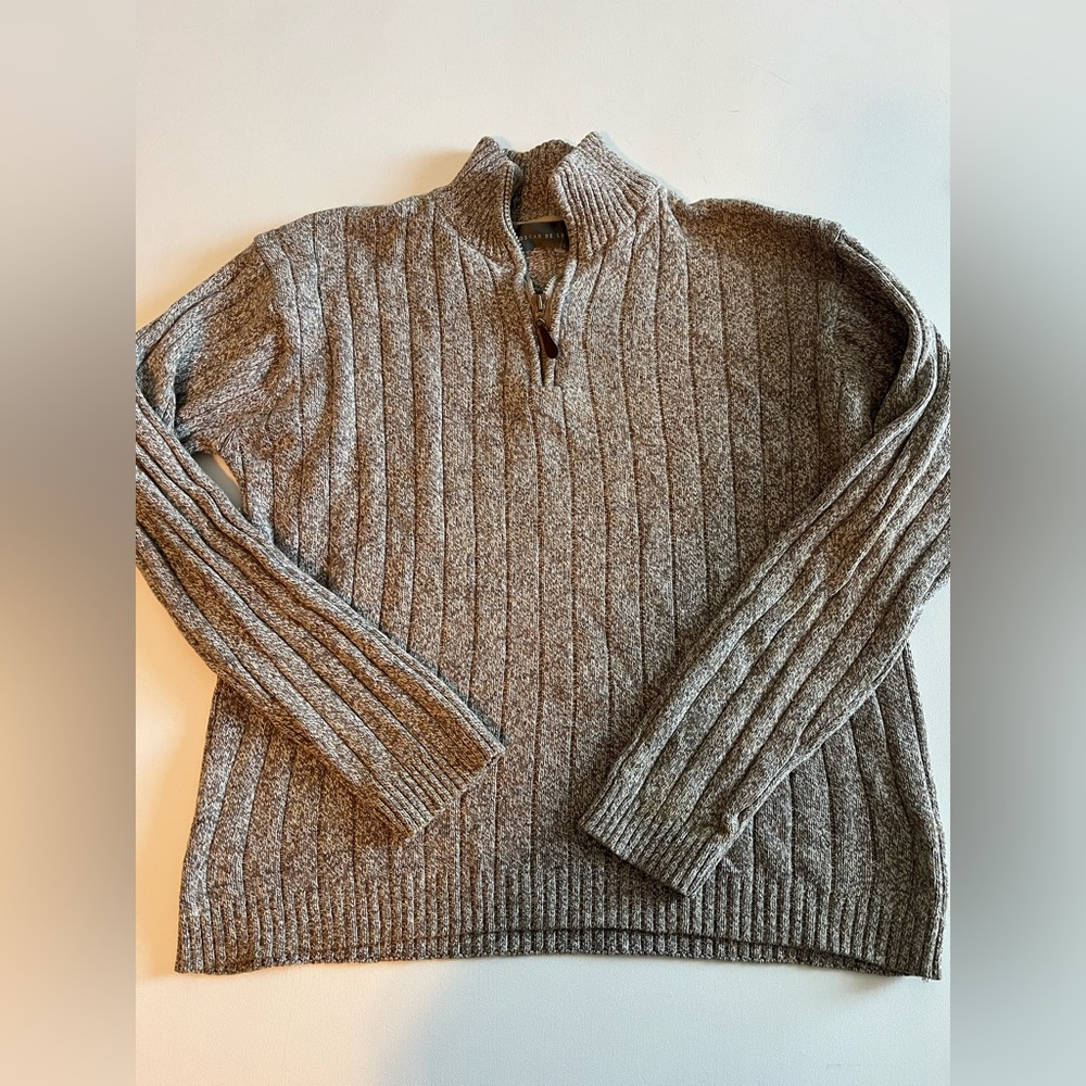 Oscar de la Renta Men’s 3/4 Zip Brown Knit Sweater XL